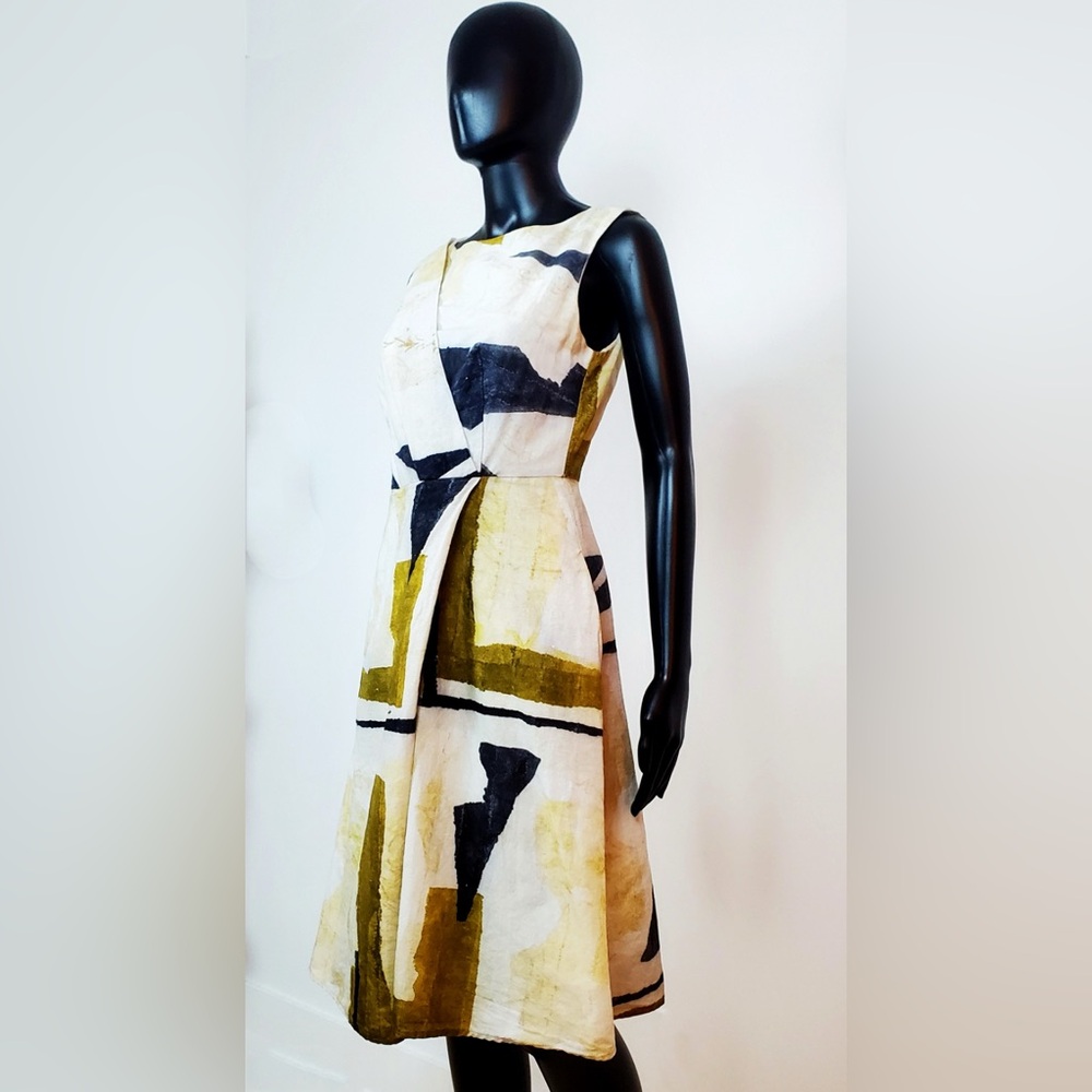 Adolfo Dominguez Geometric Midi Dress Geometric Colorblock White and Gold